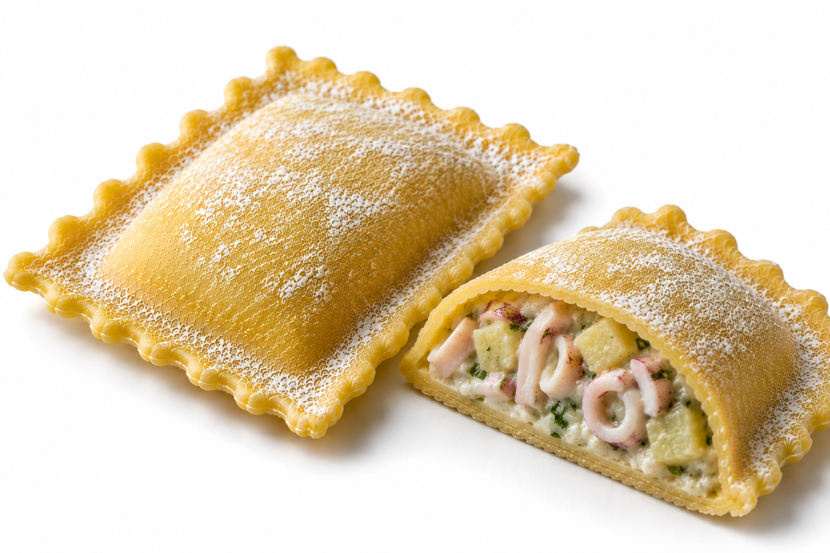 RAVIOLI TOTANI, PATATE E MENTA