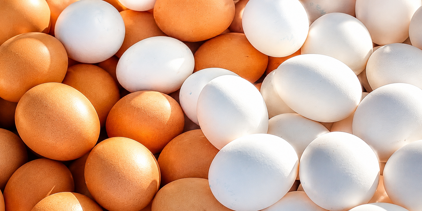 Uova fresche da galline libere bianche e rosse